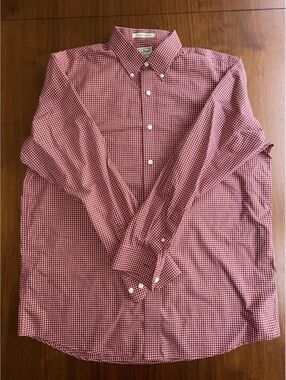 L.L.Bean Men's Red Check Wrinkle Resistant Cotton Button Down Shirt - Size L